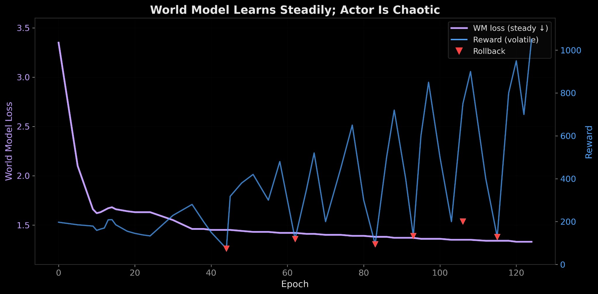 World model loss vs reward training curve